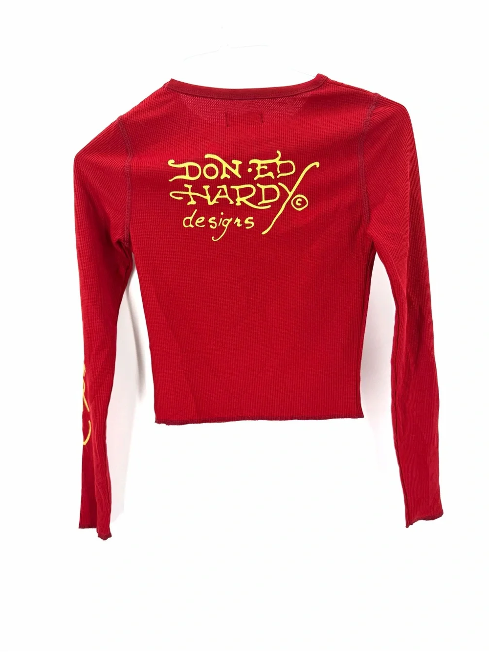 Ed Hardy NWT Crawling Tiger Thermal Wine Red Crew Crop Long Sleeve Y2K Top - Picture 5 of 7